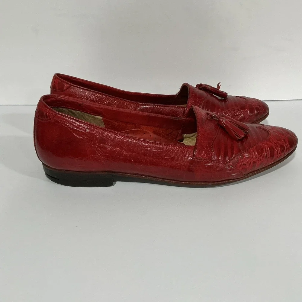 Giorgio Brutini Red Snakeskin Tasseled Loafers Dress Shoes, 10.5D, Brazil, VTG